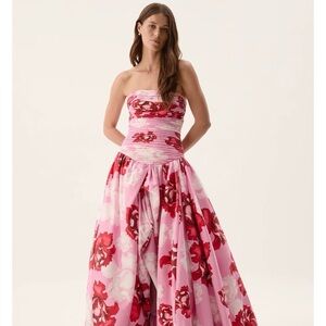 Aje Strapless Pink and Red Floral Dress